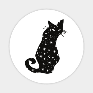 Black Cat Silhouette with moon, sun and stars Magnet